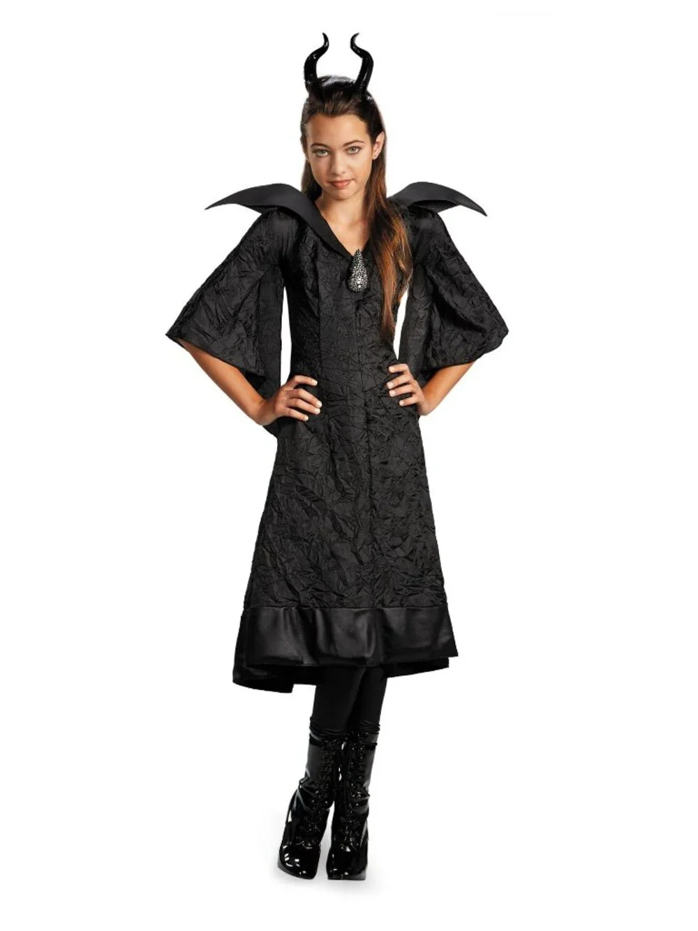 Maleficent Christening Gown Costume Girls 10-12 Disney Villain Black Dress Horns